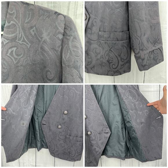 Exec Collection US 10 VINTAGE Y2K Gray Purple Jacquard Blazer Skirt Suit Set - Picture 5 of 13